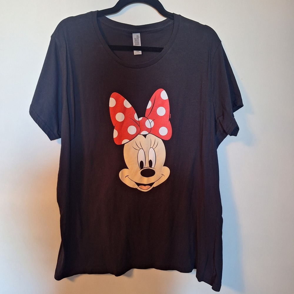 Disney Minnie Mouse Black Graphic T-Shirt Black Plus Size 1XW